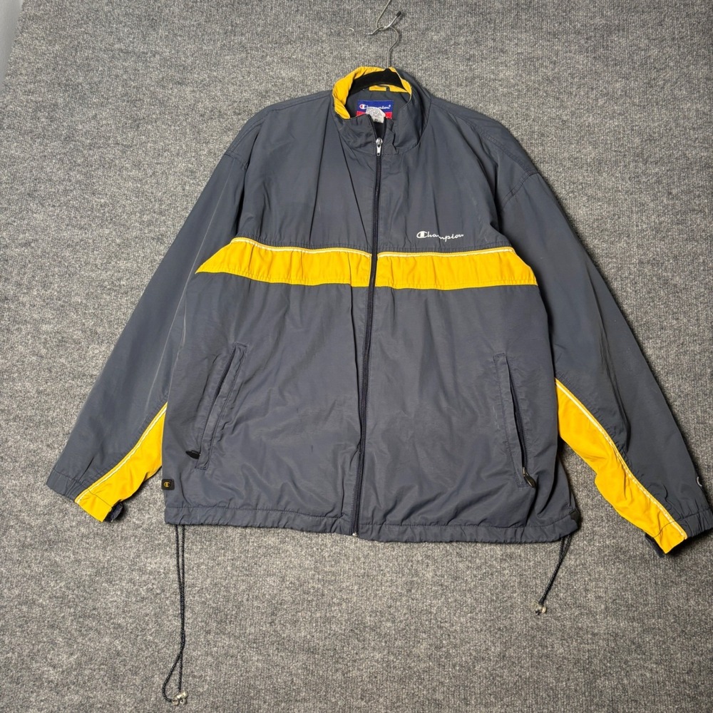 Champion Windbreaker Jacket Men's XL Gray‎ Yellow Colorblock Vintage
